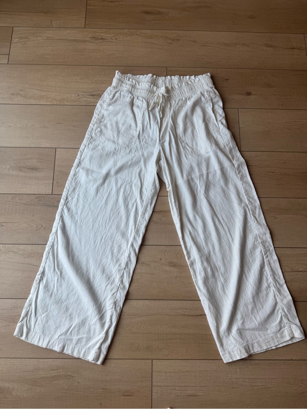 American Eagle Cream Linen Blend Wide Leg Pull-On Pants Size Medium